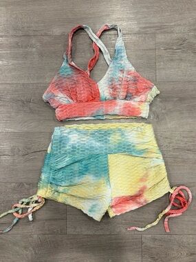 Tie-Dye Honeycomb Texture Crop Bralette Top & Shorts Set